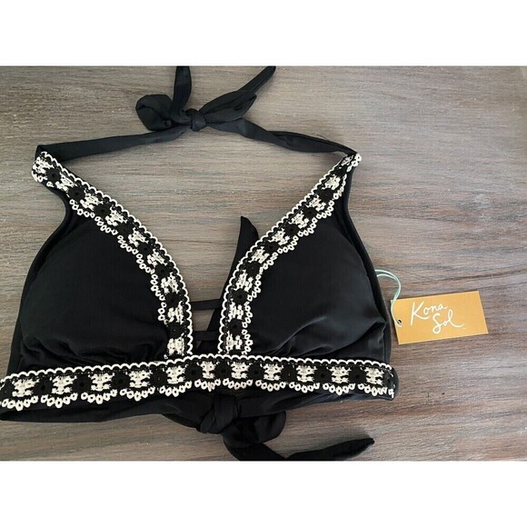 Women's Bikini Top Crochet Trim HANDMADE Kona Sol Black XS new - Picture 3 of 11